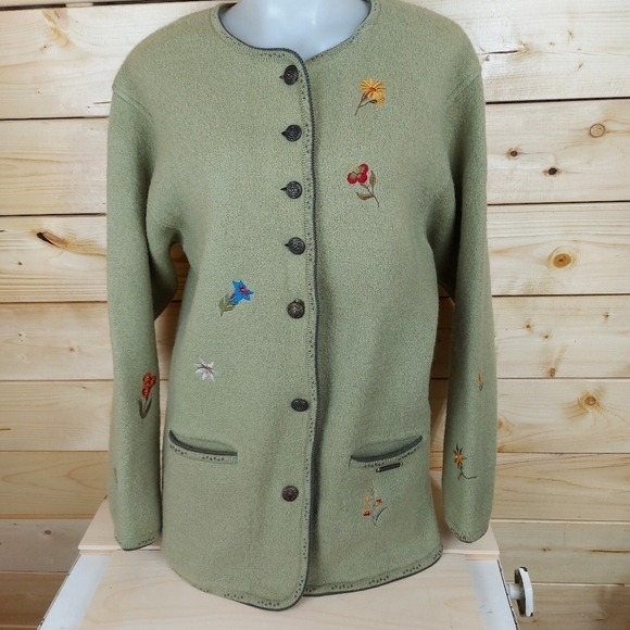 GADDY Boiled Wool Handmade Sweater Cardigan Jacket Flowers Embroidery Size M - Picture 4 of 13